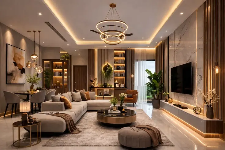 Luxury modern living room together+dining